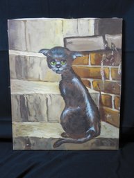 Big Eye - Original Painting Of Cat On Stretch Canvas. No Signature Noted.