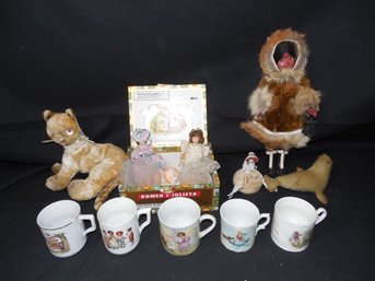 LOT Childrens Items Two Pin Cushion Dolls, 5 Children's Cups - Some German - Etc...