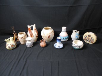 Lot Of Native American Design Pottery.  A Number Of Pieces Are Signed. Several Pieces Are Stamped Nemadji