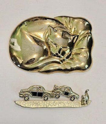 Vintage Cat Purse Mirror And HA Car Crash Due To Kitty Brooch