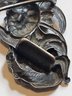 Art Nouveau Lady Head And Floral Sterling Silver Belt Buckle