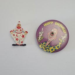 Vintage Clown Brooch And Birthday Button