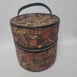 SO GOOD Large Vintage Tapestry Travel Hat Box