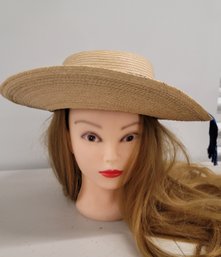 Vintage Embroidered People Detail Handmade Straw Hat Great Condition