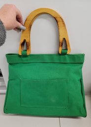 Perfect For St. Patty's! Vintage MC Marchioness Kelly Green And Wood Tote Bag Good Condition