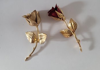 A Rose By Any Other Name...vtg Signed Giovanni Rose Brooches Excellent Condition