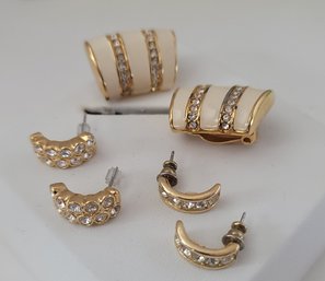 Vintage MCM Signed Crystal And Enamel Earring Lot Incl Swarovski Great To Excellent Condition