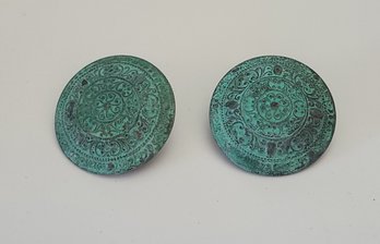 Oversized Byzantine Style Patina Metal Pierced Earrings