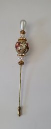 I Wish I Wore Hats! Gorgeous Vintage Rose And Faux Pearl Hat Pin Excellent Condition