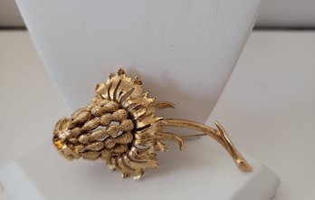 Vintage 60s Monet Gold Tone And Rhinestone Floral Brooch Excellent Condition