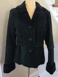 Like New Vintage Esprit Leather Coat With Faux Fur Lining