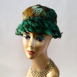 Vintage Union Label Feather Cloche Hat! DISPLAY HEAD NOT INCLUDED