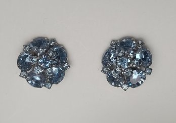 STUNNING Vintage Blue Rhinestone Weiss Earrings