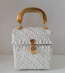 Vintage 60s Faux Wicker And Brass Box Handbag Great Condition