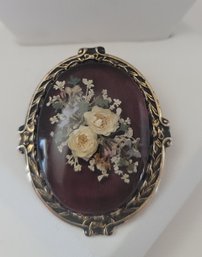 Just Lovely Mcm Dried Floral Art Glass Brooch/Pendant Excellent Condition