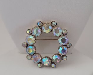 Gorgeous Vintage Aurora Borealis Rhinestone Prong Set Brooch Excellent Condition