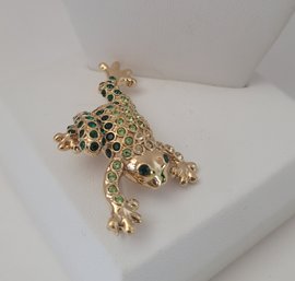 Sorry Kermit, This Guy's Way Cuter! Vintage Monet Gold Tone And Crystal Frog Brooch Excellent Condition