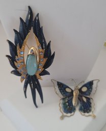 I Got The Blues...vintage Brooch Lot Incl Enameled Butterfly Great Condition