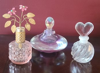 Vintage Colored Glass And Crystal Including Austrian Perfume Bottles