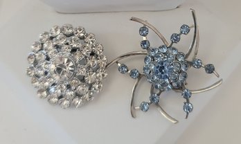 Vintage MC Rhinestone Brooch Lot Incl. Light Blue Brutalist Snowflake Brooch Excellent Condition