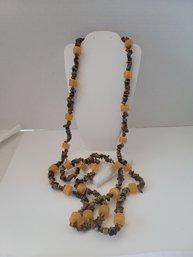 Vintage Flapper Length Tiger's Eye Chip And Semi Precious Stone Necklace Excellent Condition