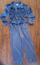 HECK YEAH Vintage Blue Velour Jumpsuit Size Large