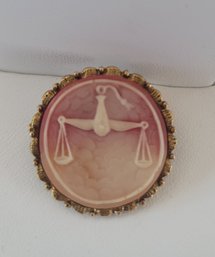 Perfect Lapel Brooch For An Attorney! Vintage 60s Shell Cameo Scales Of Justice Brooch/Pendant Exc. Condition