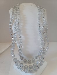 Gorgeous MCM Faceted Crystal And Silver Glitter Glass Triple Strand Necklace That Clasp! Excellent Condition