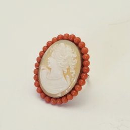 Oversized Vintage Cameo Sterling Silver Ring Size 9