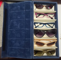 Glam Readers And Sunglasses In Blue Velvet Storage Box