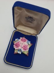 Perfect Vintage Ansley England Bone China Pansy Brooch With Box