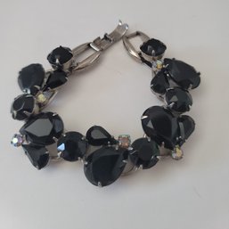 Gorgeous Vintage 60s Juliana D&E Black And AB Rhinestone Bracelet Great Condition