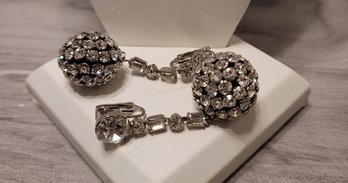 Talk About Fancy! Huge Vintage 60s Prong Set Rhinestone Drop Earrings Great Condition