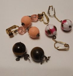 You're Going To Have A 'ball' With These Vtg Ball Drop Earrings Incl Sarah Coventry And Tiger's Eye Exc Cond