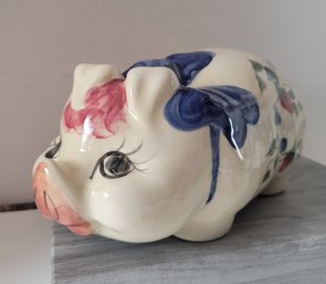 Isn't She The Cutest!! Vintage Roseville Ceramic Piggy Bank Exc Cond Has Original Stopper But It's Broken