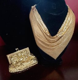 Gold Mesh Bib Necklace And Vintage Change Purse SHOW STOPPERS