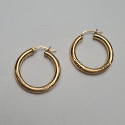 Classic Etched 14K Gold Etched Hoops