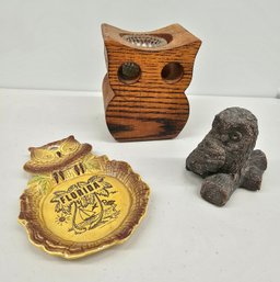 Vintage Owl Collectibles Including Votive Holder And Florida Ashtray