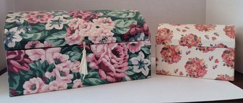 Vintage Jewelry Box Lot Incl Floral Fabric Great Condition