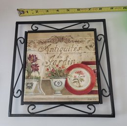 Ceramic And Metal French Themed Trivet/wall Hanging Great Condition