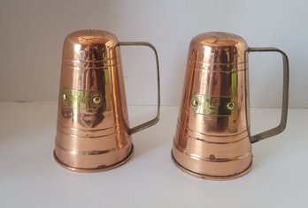 Vintage MC Benjamin And Medwin Copper And Brass Salt And Pepper Shakers Great Condition Minor Wear