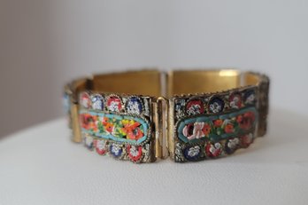 Awesome Antique/Vintage Micro Mosaic And Brass Link Bracelet Great Condition Minor Wear