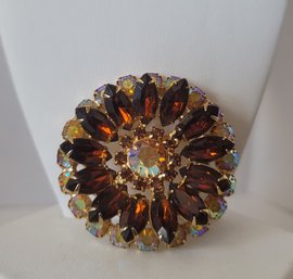 Hello Gorgeous! Vintage 60s Unsigned Garne 3D Amber And AB Champagne Rhinestone Starburst Brooch