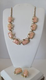 Vintage 60s Coro Pink Confetti Thermoset Demi Parure Necklace And Earring Set Excellent Condition