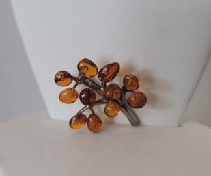 Vintage Sterling Silver And Amber Tree Brooch Excellent Condition