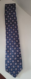 Vintage Authentic Burberrys Navy Blue And Pink Silk Tie Excellent Condition