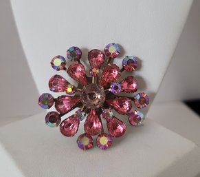 Beautiful Vintage 40s-50s Pink And AB Rhinestone Brooch Excellent Condition