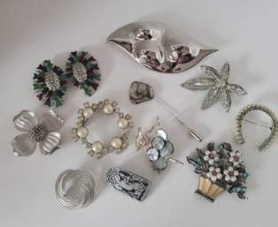 Vintage MC Silver Tone Brooch And Pin Lot A Few Signed Good To Excellent Condition