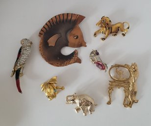 Vintage Critter Brooch Lot Incl Signed And Hand Made THAT FROG! Good To Excellent Condition