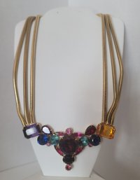 Showstopper! Vintage MC Multi Colored Chunky Rhinestone Necklace Even Some Dog Tooth Prong Set Exc Cond